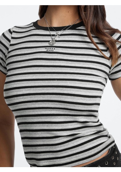 Kadın Siyah Çok Renkli Çizgili Logolu T-Shirt W5BP52KA0H1-S9HG fırsatları