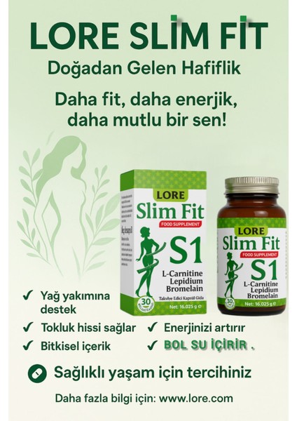 Lore Slimfit S1 30KP L-Carnitin *lepidium *bromalain Içeren Bitkisel Gıda Takviyesi