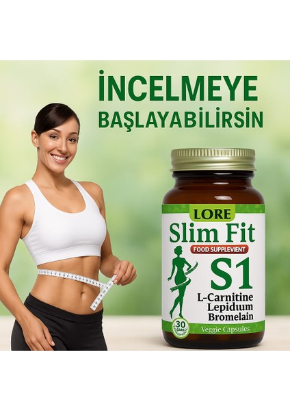 Lore Slimfit S1 30KP L-Carnitin *lepidium *bromalain Içeren Bitkisel Gıda Takviyesi fırsatları