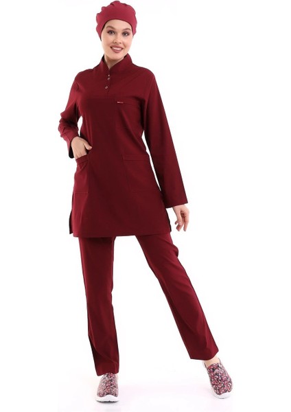 Soft Likralı Tesettür Forma Takım Iki Çıtçıt - 6407 Bordo Soft