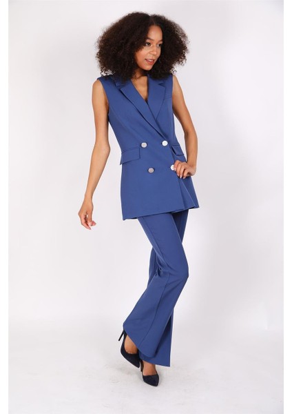 Blazer Yelek & Ispanyol Paça Pantolon-Indigo