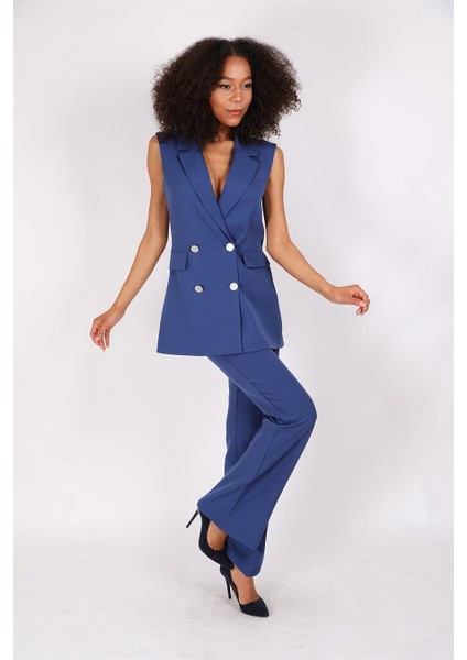 Blazer Yelek & Ispanyol Paça Pantolon-Indigo fırsatları