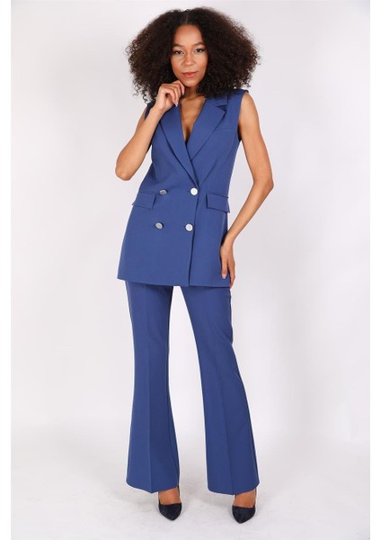 Blazer Yelek & Ispanyol Paça Pantolon-Indigo indirimleri