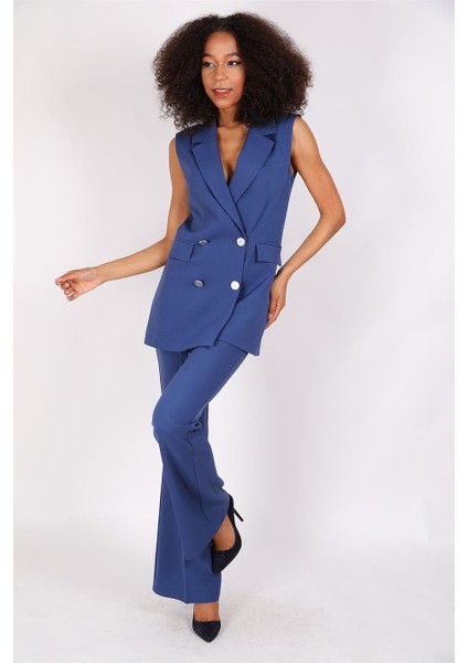 Blazer Yelek & Ispanyol Paça Pantolon-Indigo