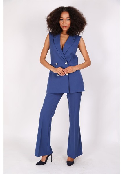 Blazer Yelek & Ispanyol Paça Pantolon-Indigo