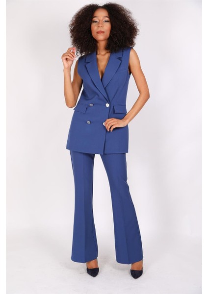 Blazer Yelek & Ispanyol Paça Pantolon-Indigo