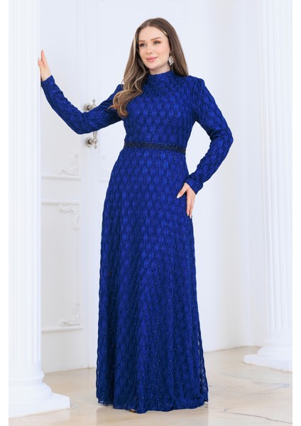Lina Tesettür Abiye Elbise Dantel Kumaş Eteği Kuyruk ve Beli Taş Detaylı fiyatları