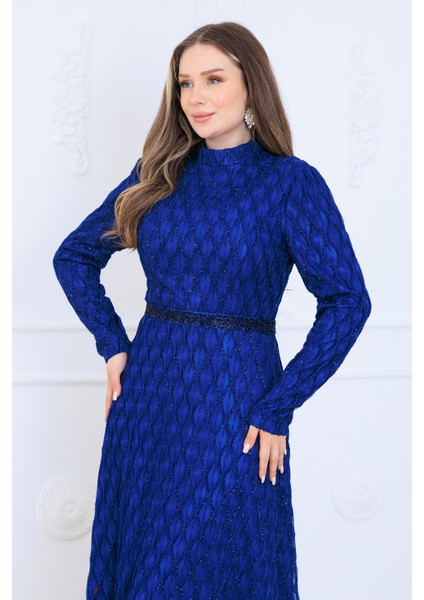 Lina Tesettür Abiye Elbise Dantel Kumaş Eteği Kuyruk ve Beli Taş Detaylı fırsatları