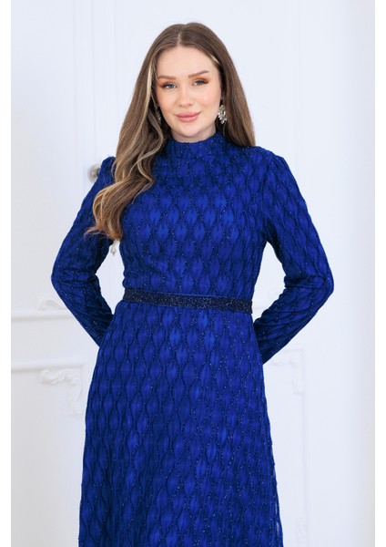 Lina Tesettür Abiye Elbise Dantel Kumaş Eteği Kuyruk ve Beli Taş Detaylı indirimleri