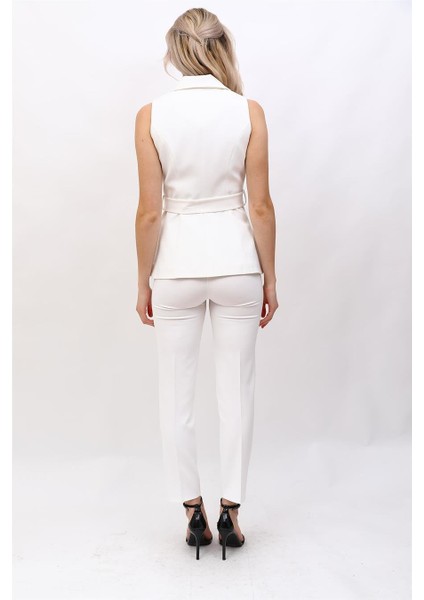 Kemerli Klasik Yelek & Boru Paça Pantolon Takım-Beyaz fiyatları