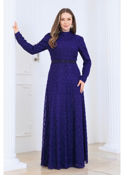 Lina Tesettür Abiye Elbise Dantel Kumaş Eteği Kuyruk ve Beli Taş Detaylı fiyatları