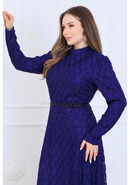 Lina Tesettür Abiye Elbise Dantel Kumaş Eteği Kuyruk ve Beli Taş Detaylı fırsatları