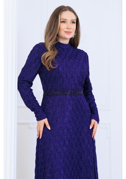 Lina Tesettür Abiye Elbise Dantel Kumaş Eteği Kuyruk ve Beli Taş Detaylı indirimleri