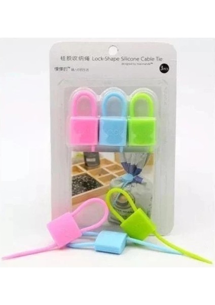 Kilit Şeklinde Silikon Kablo ve Poşet Bağlama Aparatı (3'lü Set) indirimleri