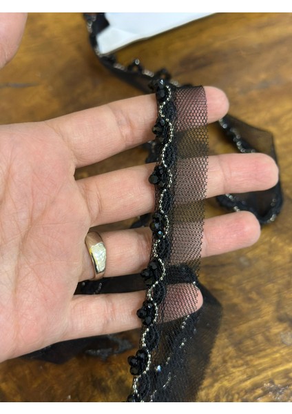 Siyah Boncuk Işleme Biye Şerit Dikiş Aplike 1 cm En 1 Metre modelleri