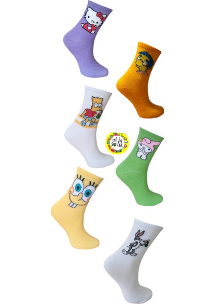 6 Çift Renkli Eğlenceli Pamuklu Kolej Çorap