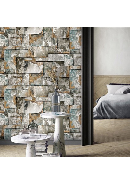 Geometrik Taş Desen Duvar Kağıdı -Roka 23106-3 (Gri, Bakır, Kahverengi - 1.06X15.6 M - 16.5 M²) fiyatları
