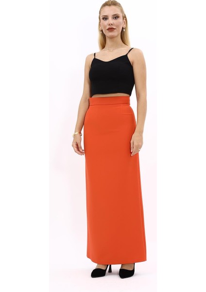 Uzun Düz Dar Etek-Turuncu
