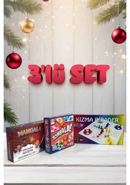 3’lü Kış Keyfi Masa Oyunu Seti (Tombala – Kızma Birader – Mangala)