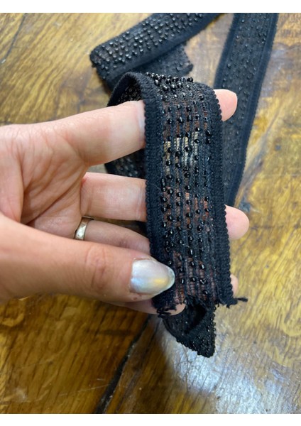 75X3 cm Boncuk Işleme Siyah Şerit Dikiş Aksesuarı