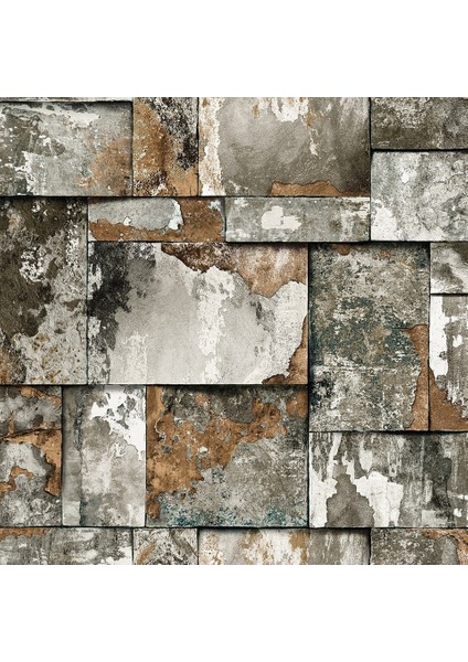 Geometrik Taş Desen Duvar Kağıdı -Roka 23106-3 (Gri, Bakır, Kahverengi - 1.06X15.6 M - 16.5 M²) fırsatları