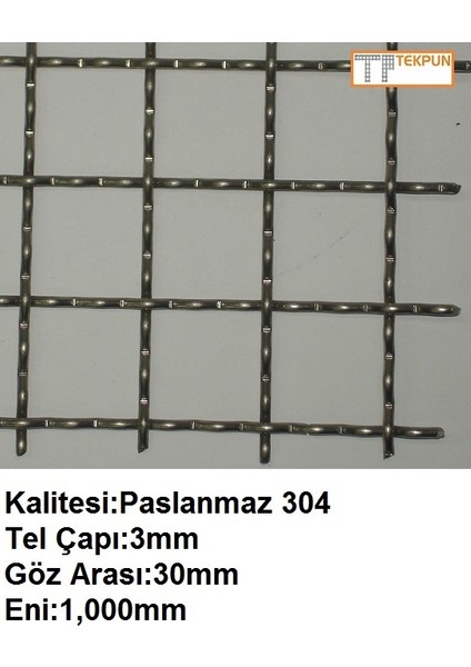 Paslanmaz Kafes Teli Çap:3mm GÖZ:30MM EBAT:1MTX1MT