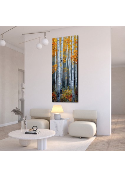 Panoramik Sonbahar Ormanı Manzarası Kanvas Tablo – Dikey Modern Doğa Temalı Duvar Dekoru
