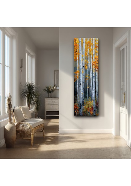 Panoramik Sonbahar Ormanı Manzarası Kanvas Tablo – Dikey Modern Doğa Temalı Duvar Dekoru