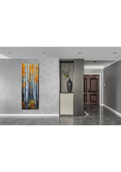 Panoramik Sonbahar Ormanı Manzarası Kanvas Tablo – Dikey Modern Doğa Temalı Duvar Dekoru