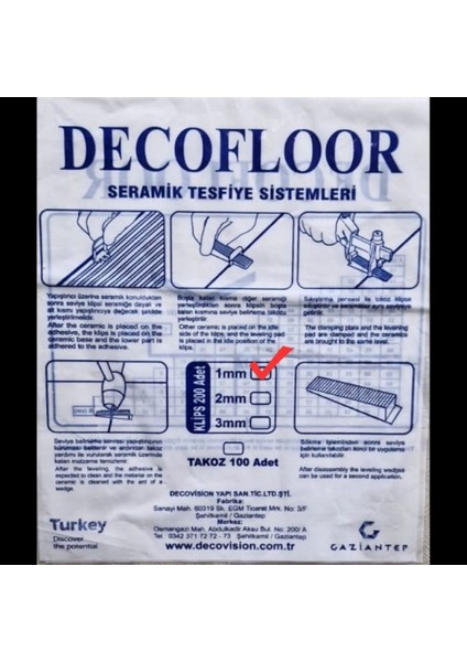 Seramik Tutucu Seviye Tespit Derz Klipsi (1 Adet = 200'LÜ Paket)