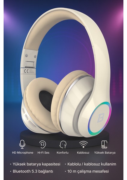 Kablosuz Bluetooth Kulaküstü Kulaklık – Mikrofonlu, Stereo Ses, Aux ve Hafıza Kartı Desteği Nova