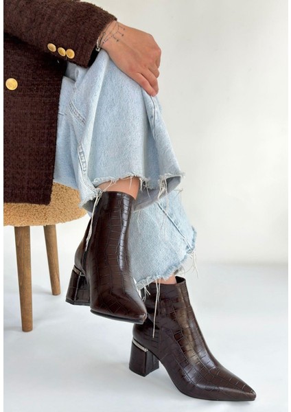 Meça Kahverengi Cilt Topuklu Bot