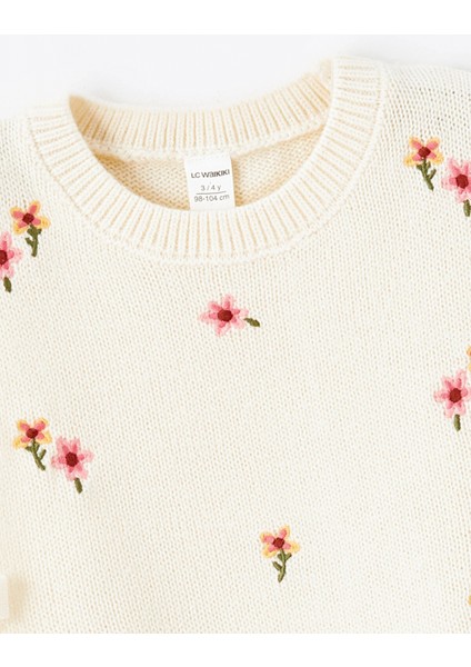 Lcw Kids Ekru Bisiklet Yaka Çiçekli Kız Çocuk Triko Süveter fiyatları