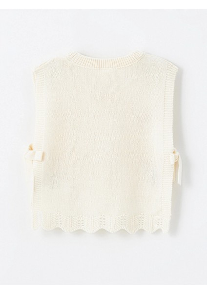 Lcw Kids Ekru Bisiklet Yaka Çiçekli Kız Çocuk Triko Süveter modelleri