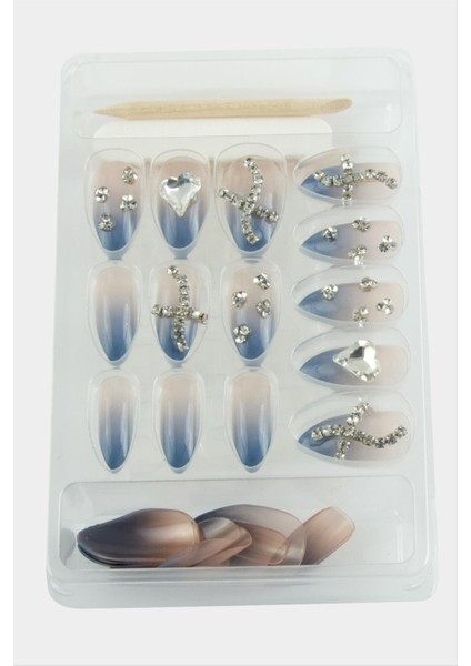 Techmrt Misyul Taşlı Takma Tırnak 24 Adet-Mavi fiyatları