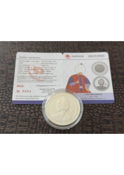 – I. Süleyman (Kanuni) 1520–1566 Osmanlı Padişahları Serisi No:10 Gümüş Hatıra Sikkesi