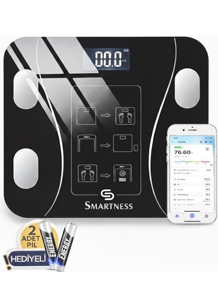 Dijital Baskül Yağ Su Kas Vücut Kitle Endeksi Kilo Ölçer Tartı