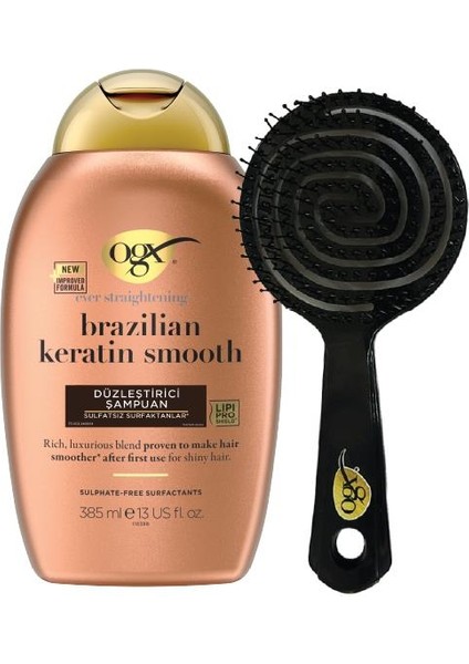 Düzleştirici Brazilian Keratin Smooth Sülfatsız Şampuan 385 ml + Ogx Tarak