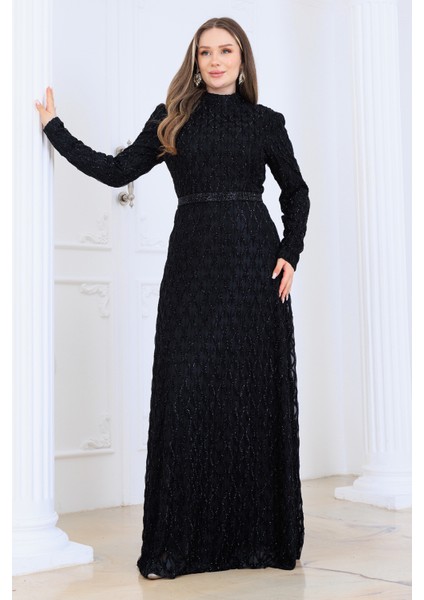 Lina Tesettür Abiye Elbise Dantel Kumaş Eteği Kuyruk ve Beli Taş Detaylı fiyatları