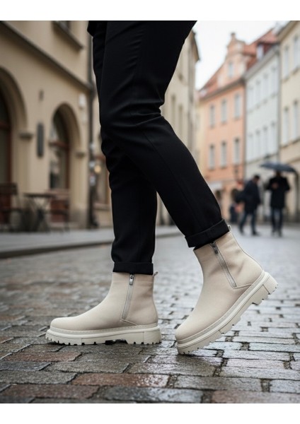 BA0777 Süet Bej Çift Fermuarlı Erkek Yarım Bilek Bot fiyatları