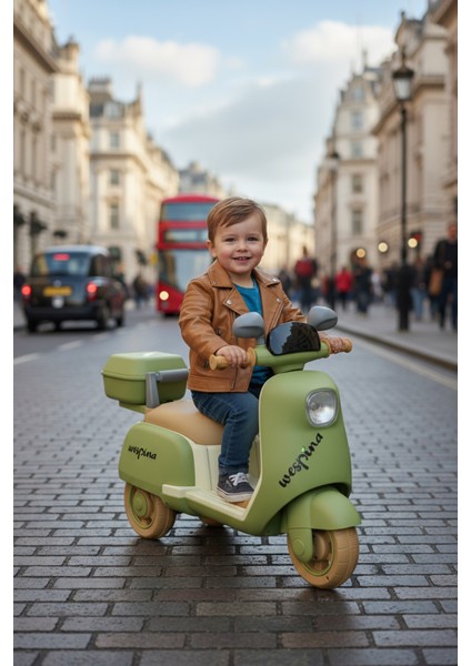 Wespina Uzaktan Kumandalı Çocuk Akülü Motosiklet - Yeşil, 6V Şarjlı, 3 Yaş ve Üzeri