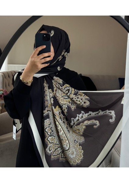 19V69 Italıa Krep Kumaş Yumuşak Dokulu Siyah Kahverengi Şal