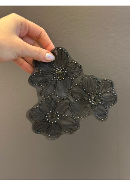 3 Lü Siyah Boncuk Işleme Aplike Dikiş Aksesuarı 14 cm fiyatları