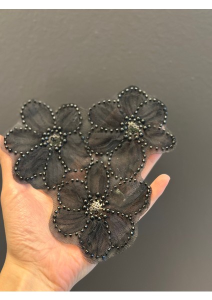 3 Lü Siyah Boncuk Işleme Aplike Dikiş Aksesuarı 14 cm modelleri
