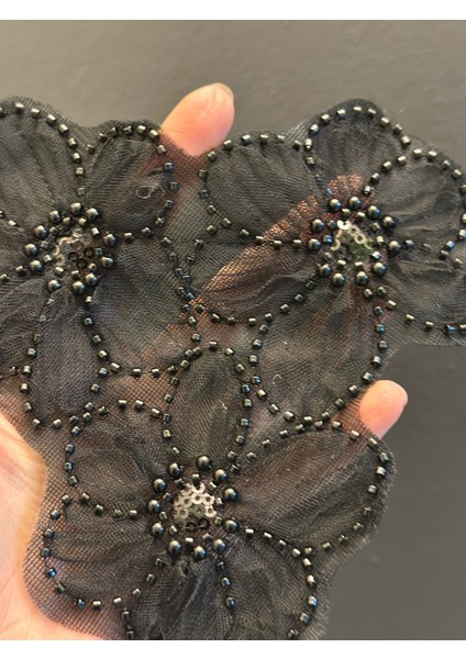 3 Lü Siyah Boncuk Işleme Aplike Dikiş Aksesuarı 14 cm indirimleri