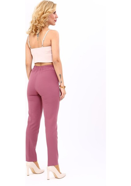 Lastikli Dar Paça Pantolon-Rose modelleri