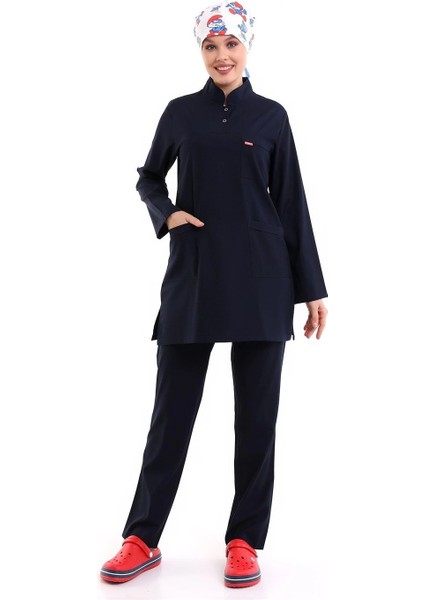 Soft Likralı Tesettür Forma Takım Iki Çıtçıt - 6402 Lacivert Soft