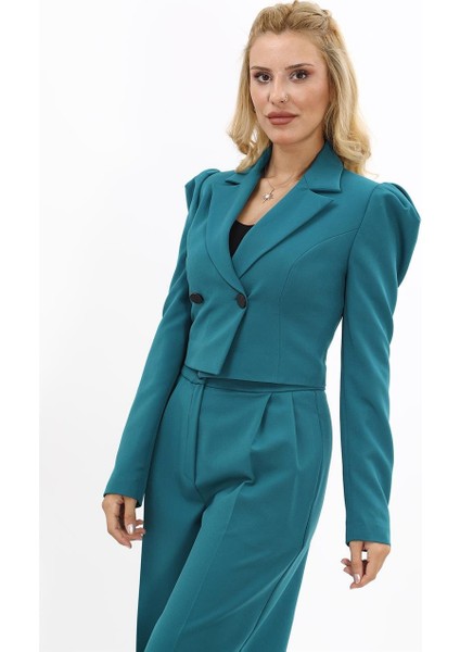 Erkek Yaka Drape Kollu Kısa Ceket-Petrol modelleri