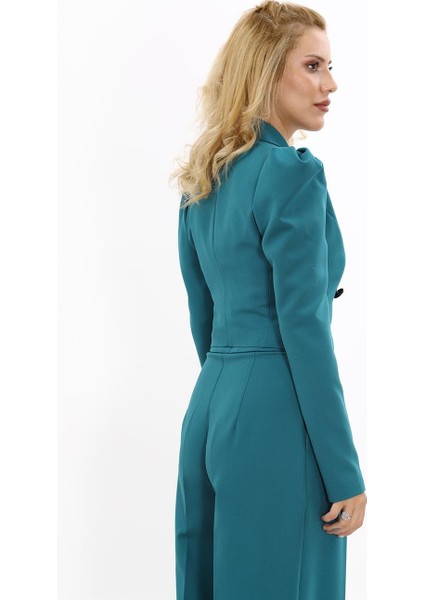 Erkek Yaka Drape Kollu Kısa Ceket-Petrol fırsatları