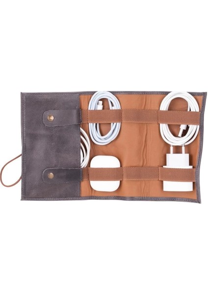 Deri Kablo Aksesuar Taşıma Çantası Antik Gri indirimleri